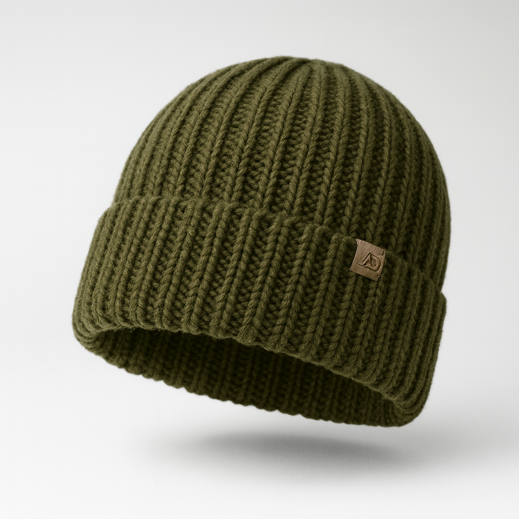 Men’s Winter Beanie in 100% Extra-Fine Merino Wool – Berno (Khaki)
