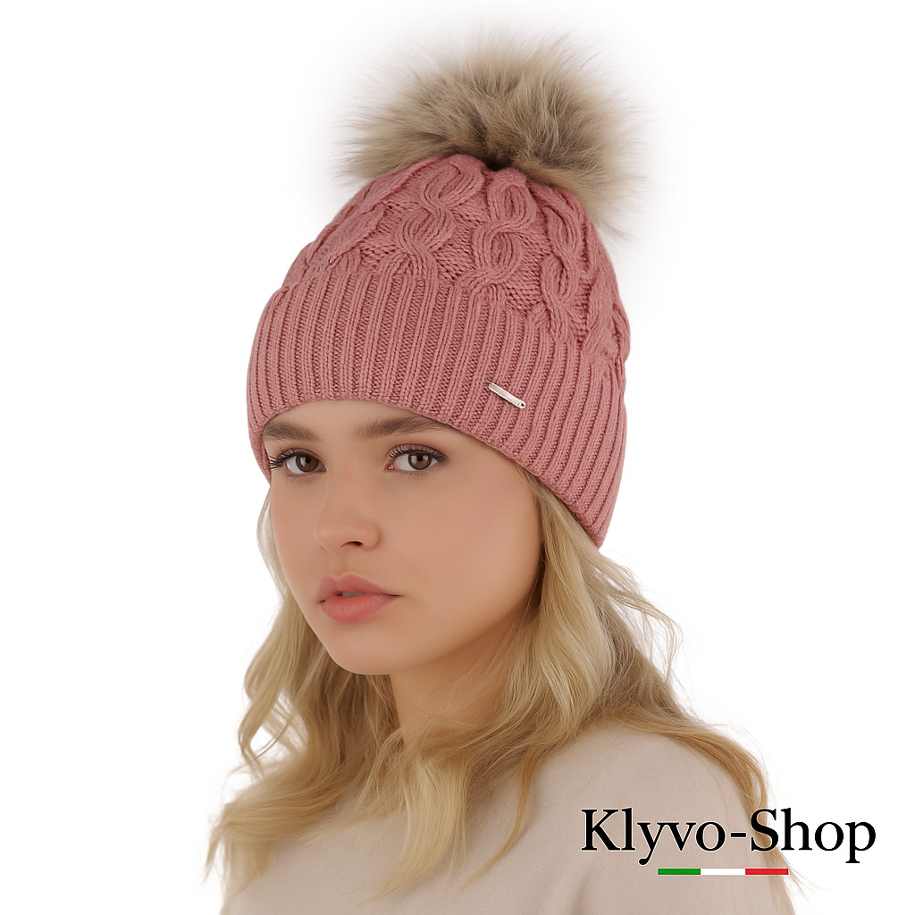 DEVA-Berretto Donna Invernale con pompon in pelliccia ecologica e fodera in pile.