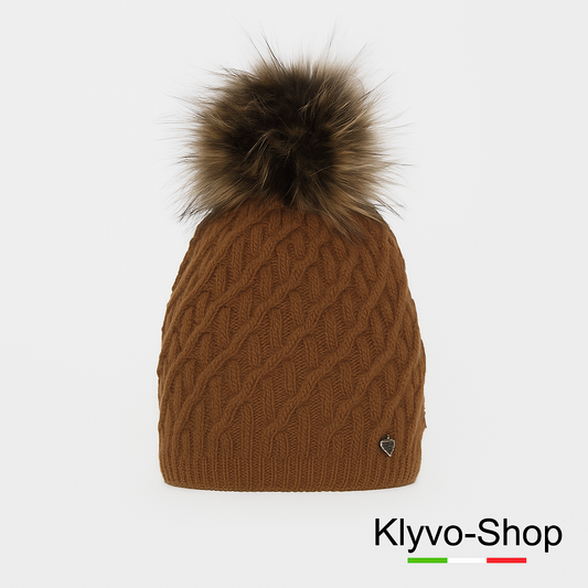 KASKADA - Berretto Donna invernale con pompon in pelliccia ecologica e fodera in pile.