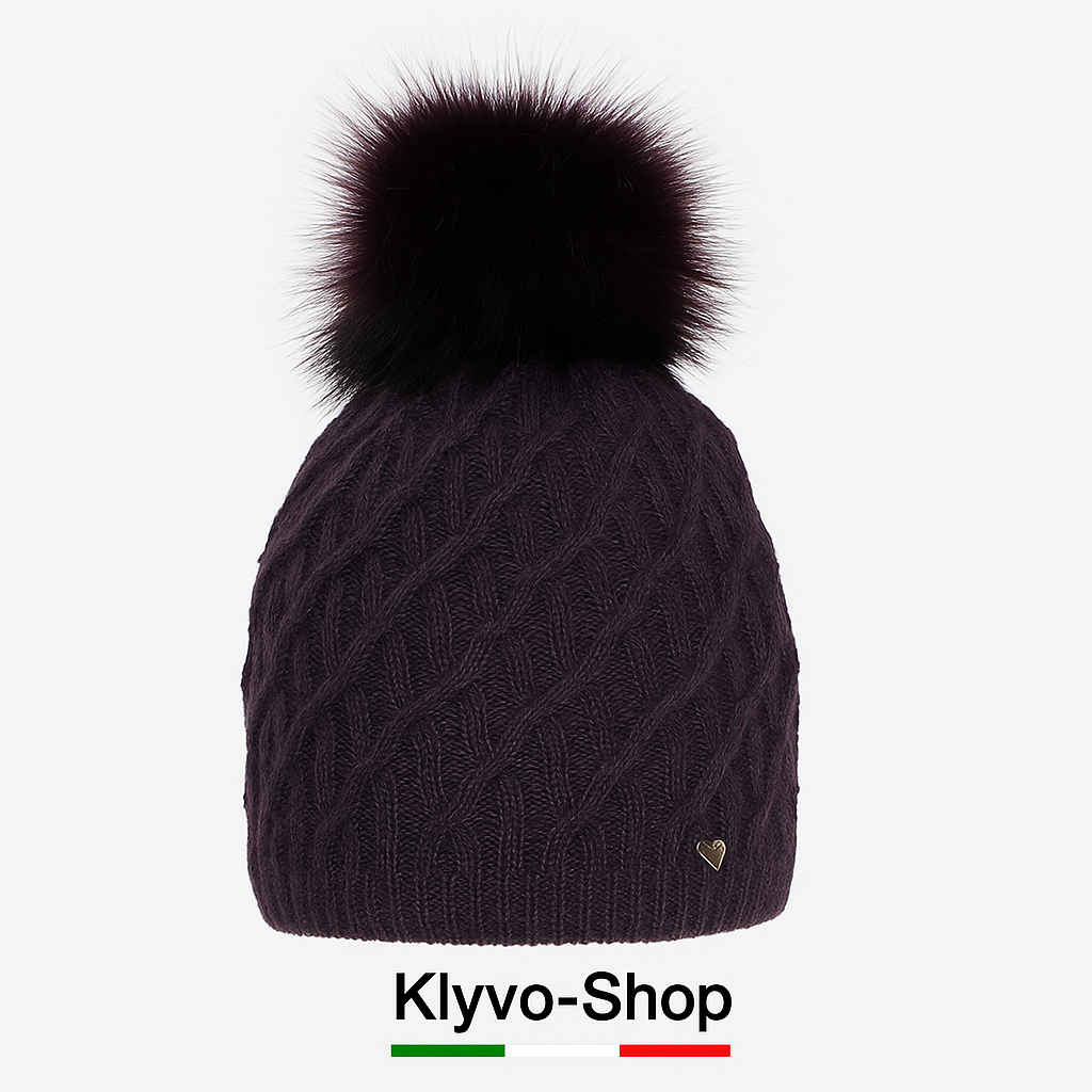 KASKADA - Berretto Donna invernale con pompon in pelliccia ecologica e fodera in pile.
