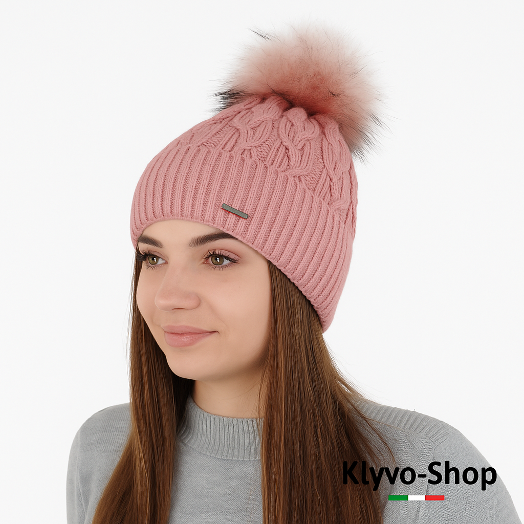 DEVA-Berretto Donna Invernale con pompon in pelliccia ecologica e fodera in pile.