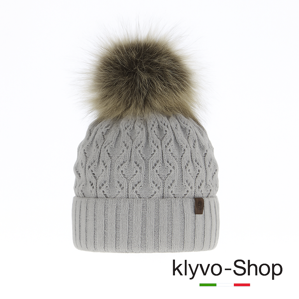 KATTY - Berretto Donna invernale con pompon in pelliccia ecologica e fodera in pile.