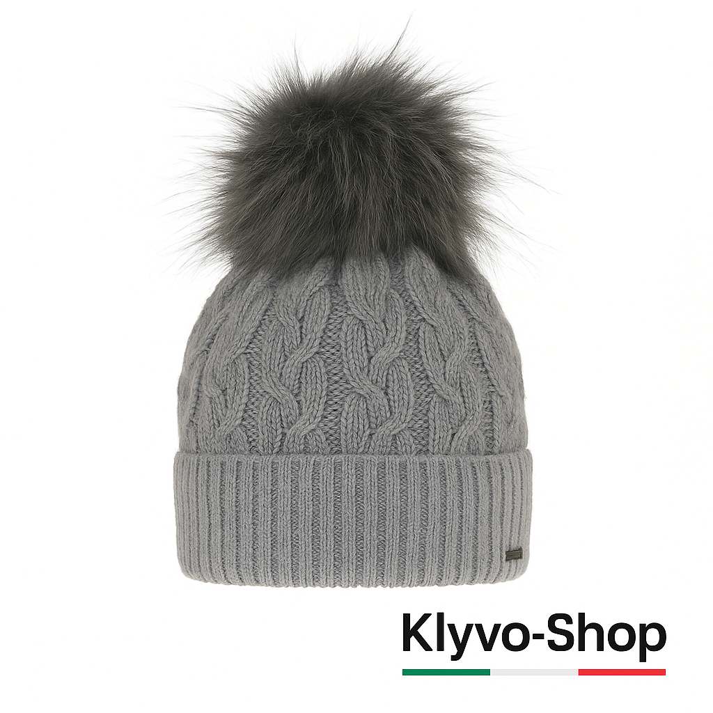 DEVA-Berretto Donna Invernale con pompon in pelliccia ecologica e fodera in pile.