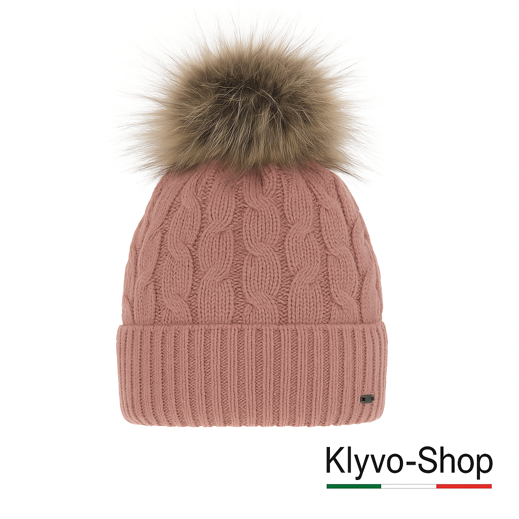 DEVA-Berretto Donna Invernale con pompon in pelliccia ecologica e fodera in pile.