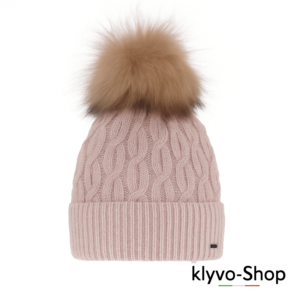 DEVA-Berretto Donna Invernale con pompon in pelliccia ecologica e fodera in pile.