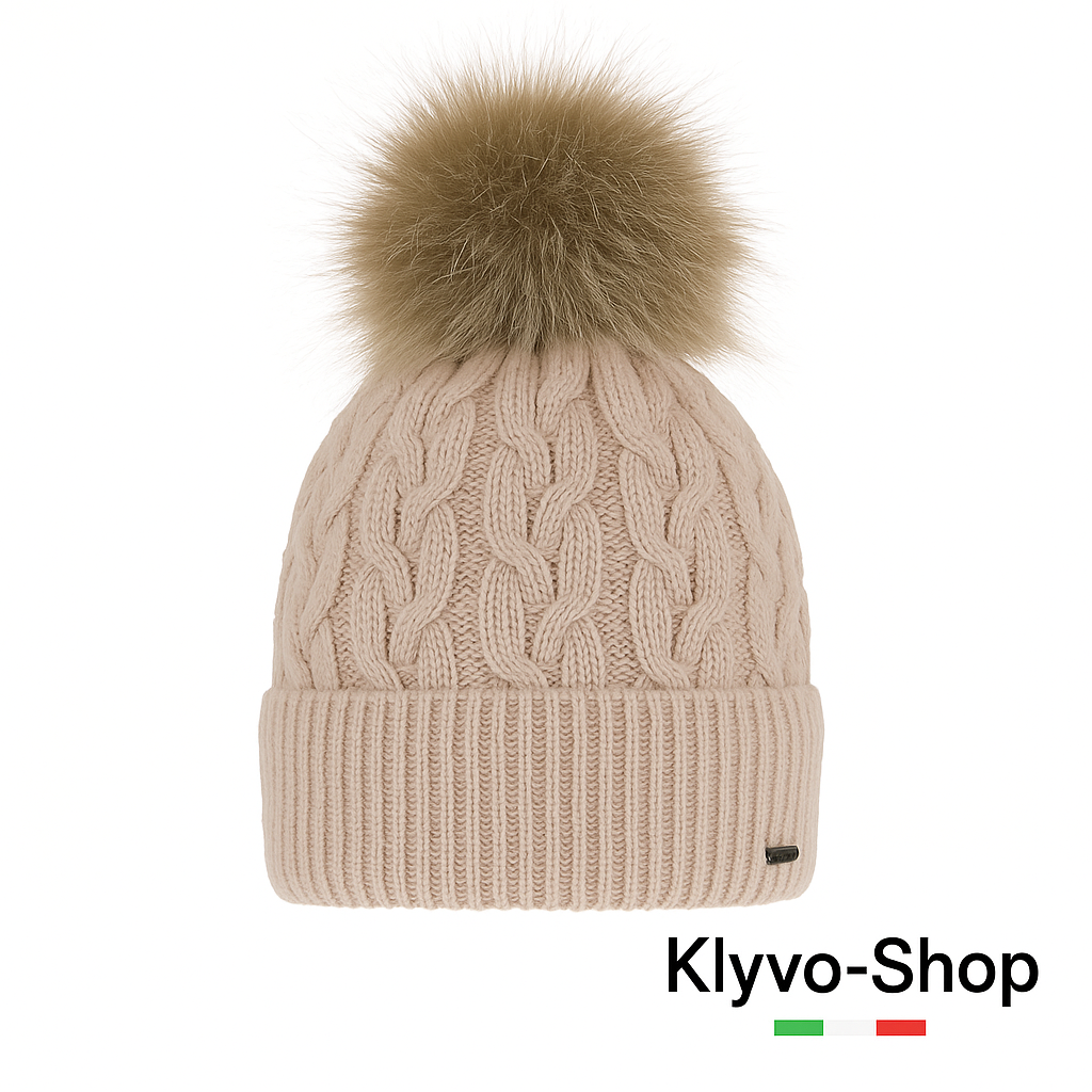 DEVA-Berretto Donna Invernale con pompon in pelliccia ecologica e fodera in pile.