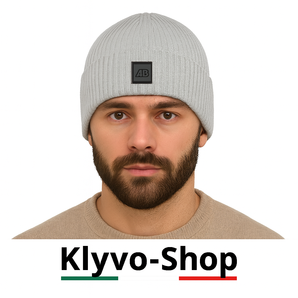 Gorro de hombre Matias de lana merino extrafina 100% – Gris, ligero de canalé y elástico (primavera/otoño/invierno)