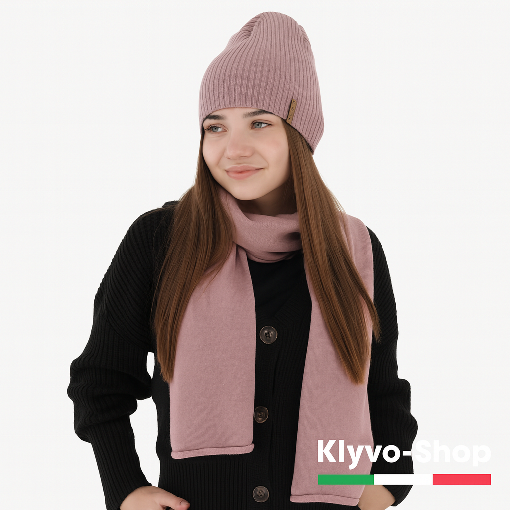 FENA-Set invernale Donna Berretto e sciarpa Fena – maglia a coste.