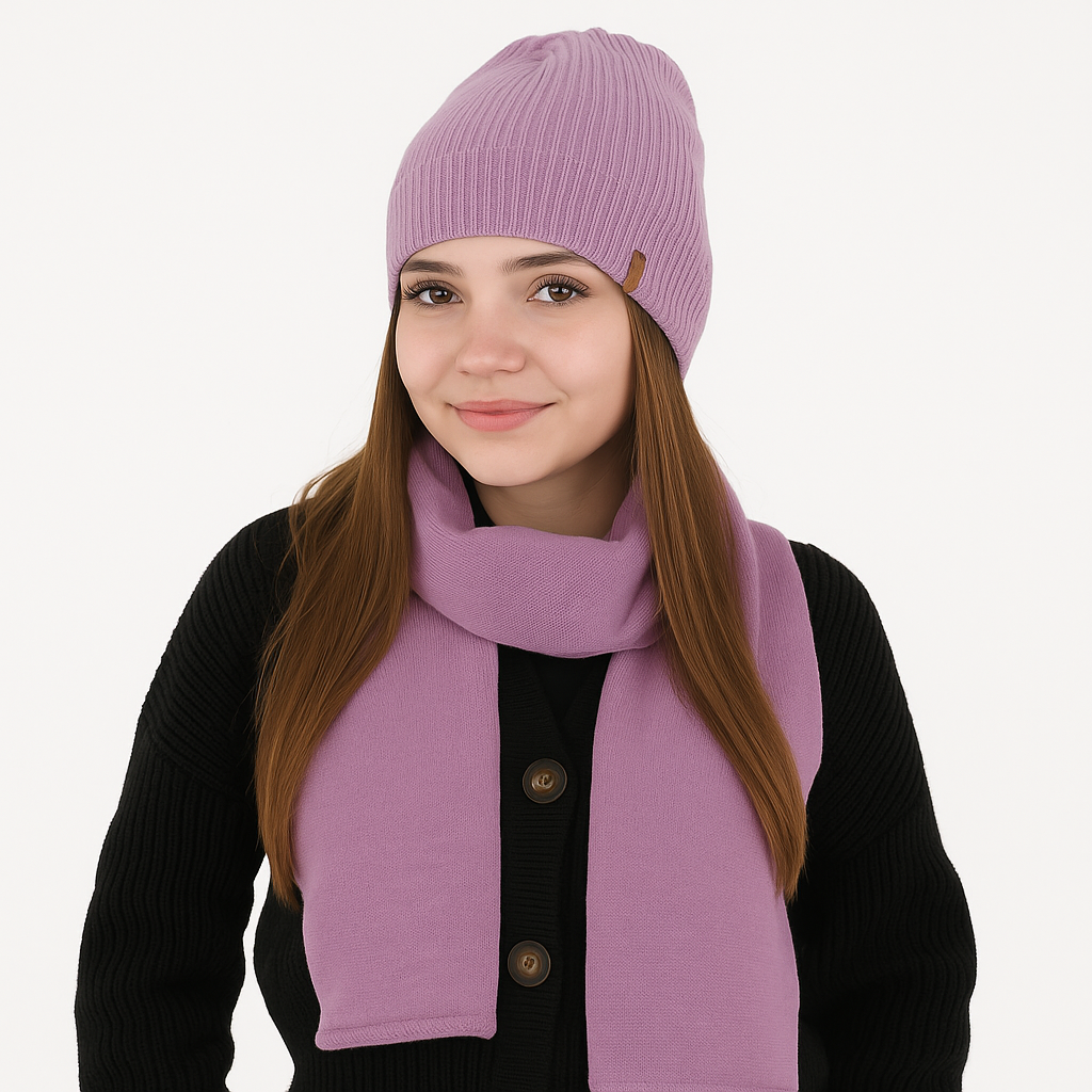 FENA-Set invernale Donna Berretto e sciarpa Fena – maglia a coste.