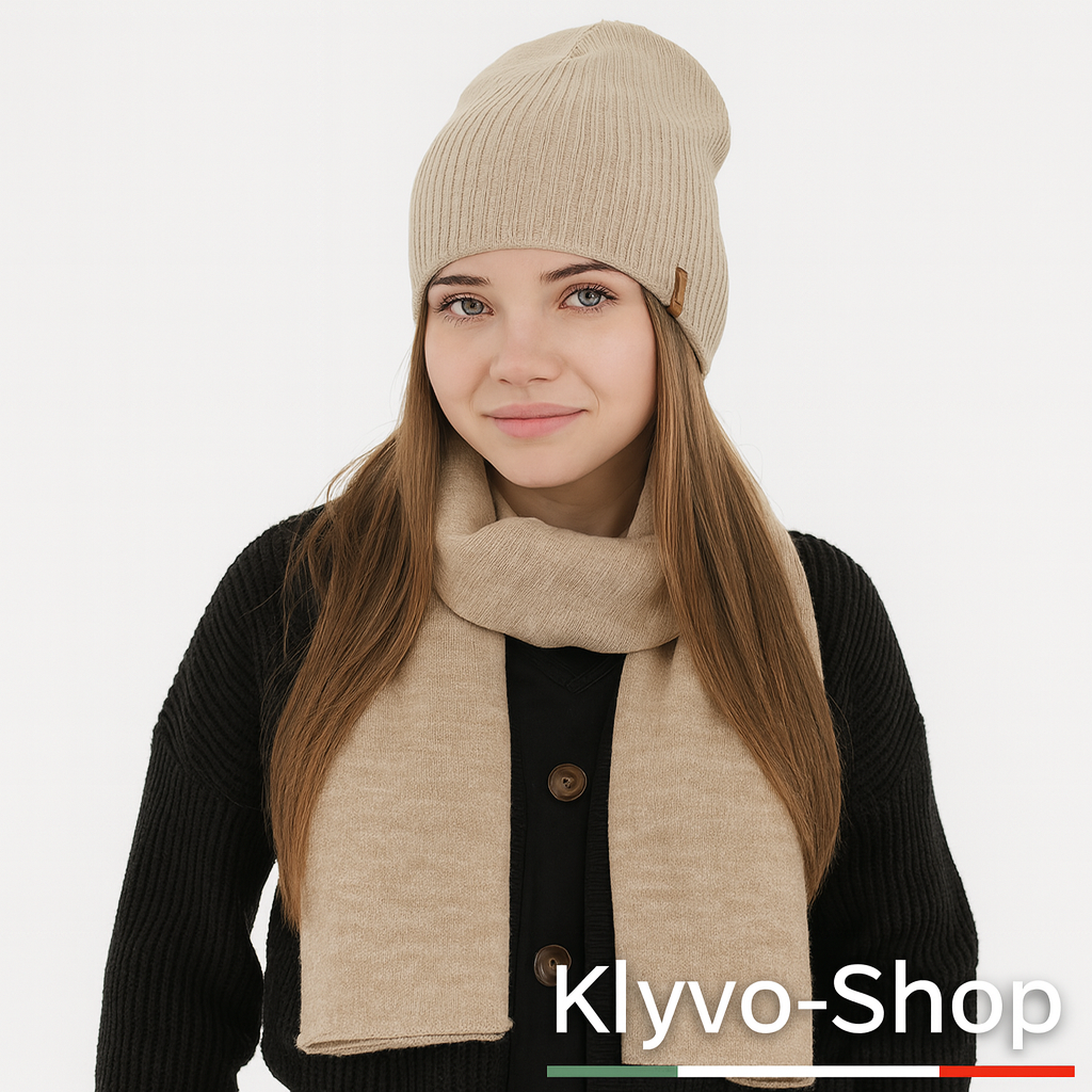 FENA-Set invernale Donna Berretto e sciarpa Fena – maglia a coste.