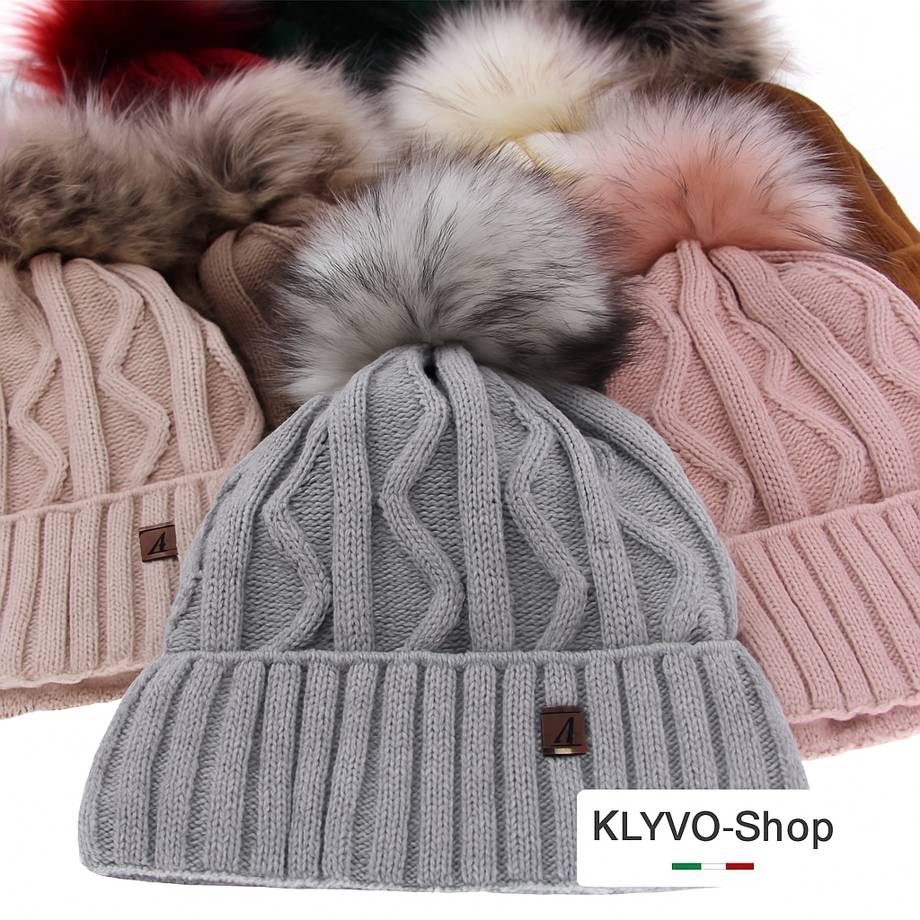 RENIKA - Berretto Donna invernale con pompon in pelliccia ecologica e fodera in pile