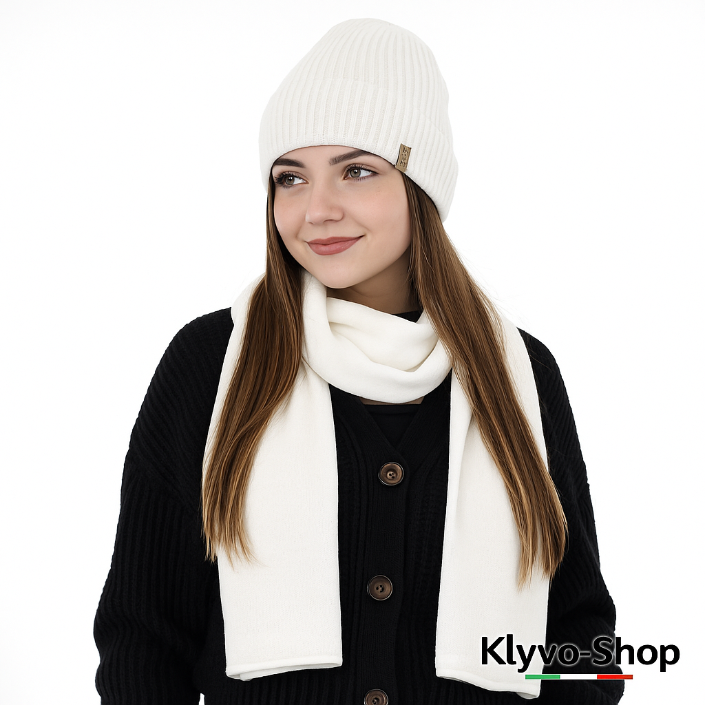 FENA-Set invernale Donna Berretto e sciarpa Fena – maglia a coste.