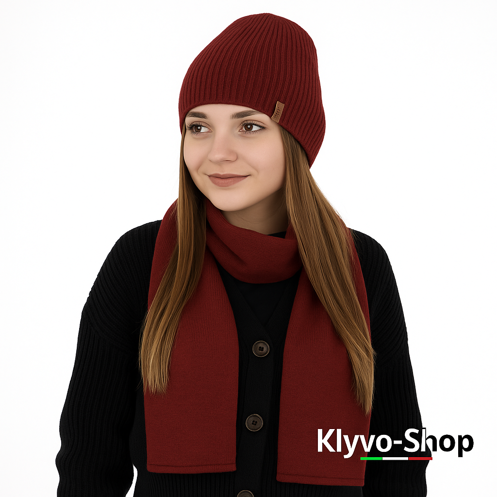 FENA-Set invernale Donna Berretto e sciarpa Fena – maglia a coste.