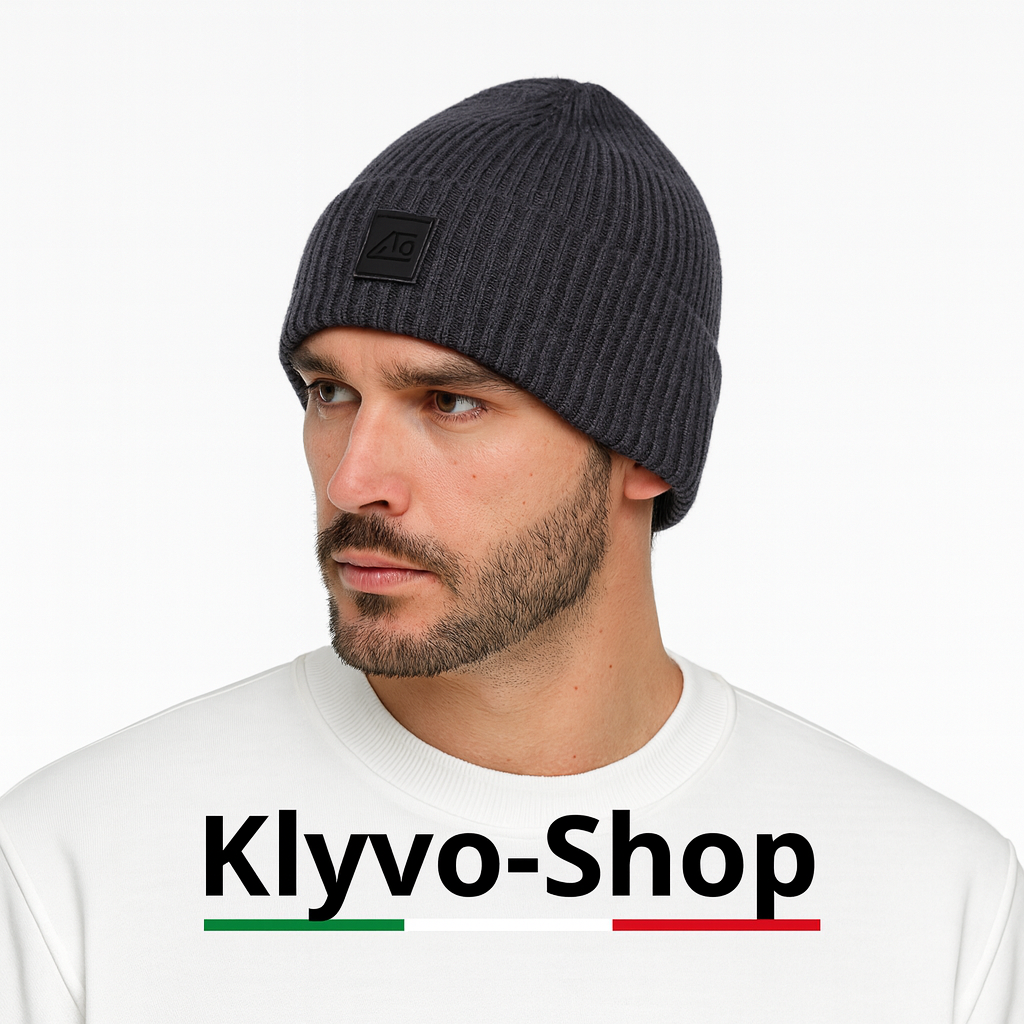 Gorro de hombre Matias de lana merino extrafina 100% – Gris, ligero de canalé y elástico (primavera/otoño/invierno)