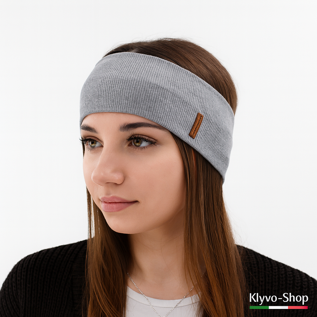 Sharon Women's Headband in Grey Cotton – elegant and comfortable for spring and autumn.