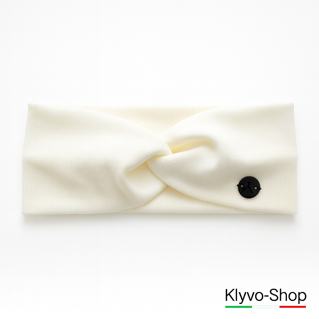 Women's Auri Headband in beige cotton – elastic, lightweight and spring-like.