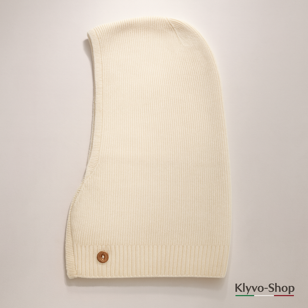 Kiruna Damen-Sturmhaube aus Merinowolle und Kaschmir – warm, elegant und weich.