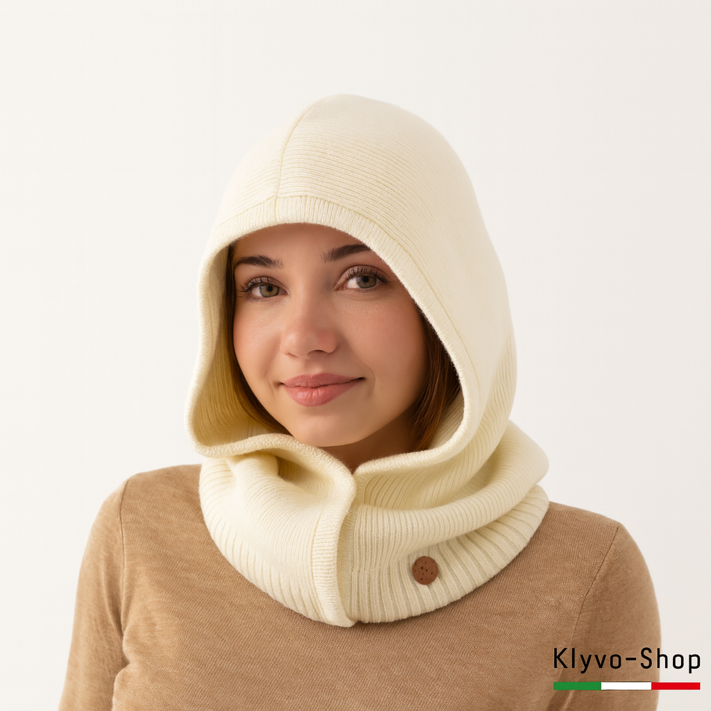 Kiruna Damen-Sturmhaube aus Merinowolle und Kaschmir – warm, elegant und weich.