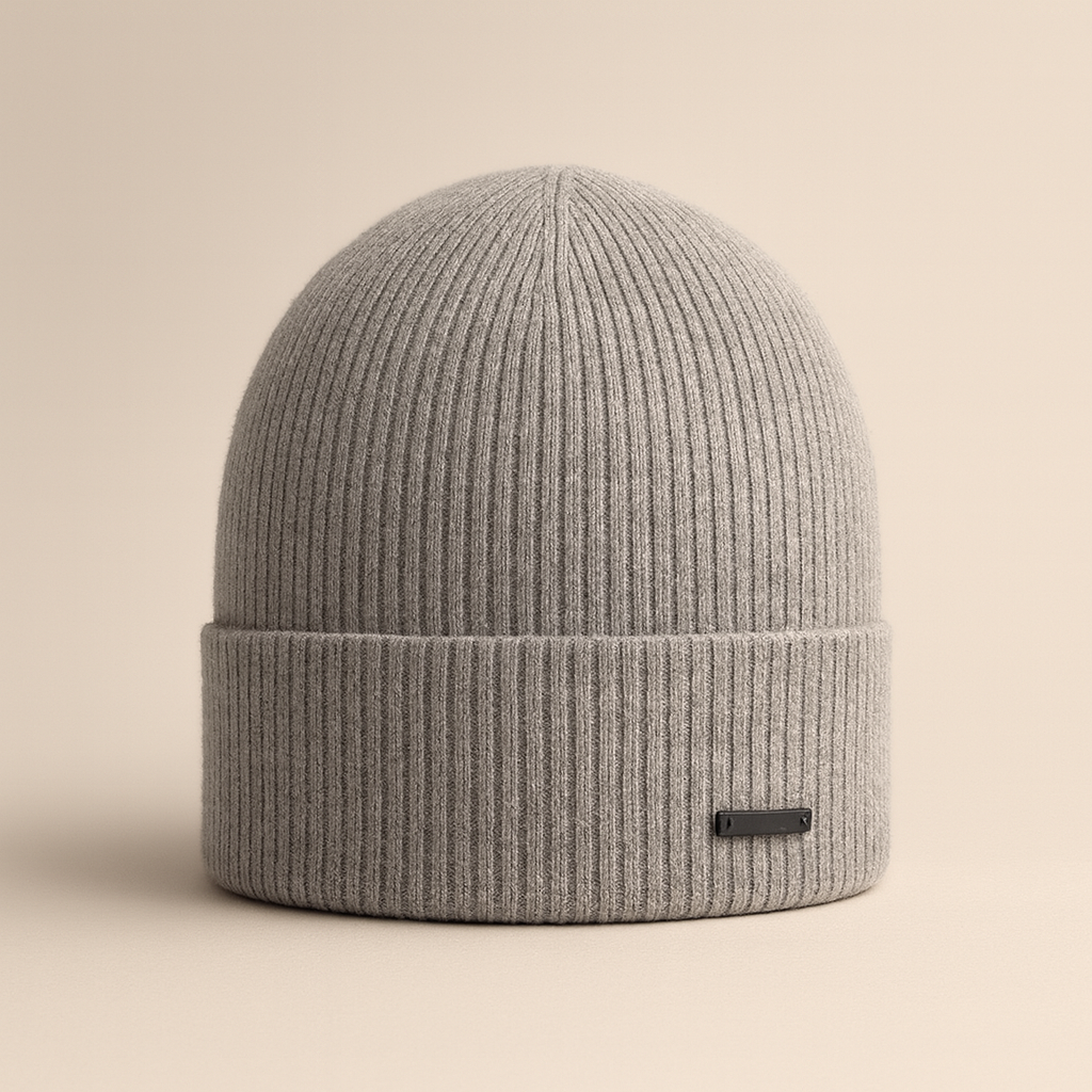 Men’s “Fleur” Beanie — 100% Extra-Fine Merino Wool, Grey