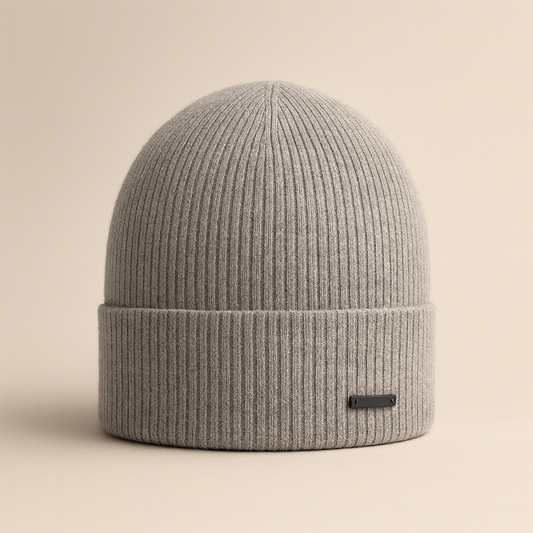 Men’s “Fleur” Beanie — 100% Extra-Fine Merino Wool, Grey