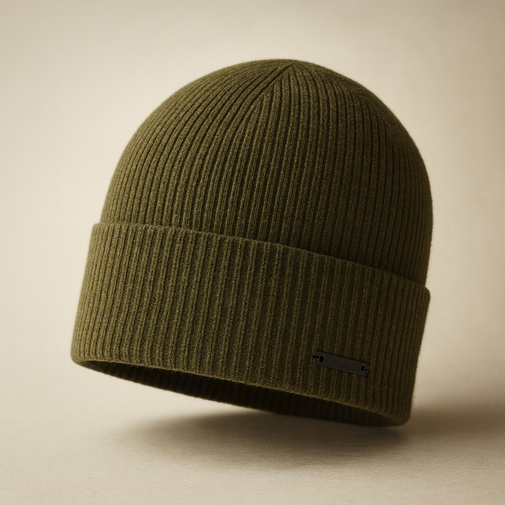 Men’s “Fleur” Beanie — 100% Extra-Fine Merino Wool, Grey