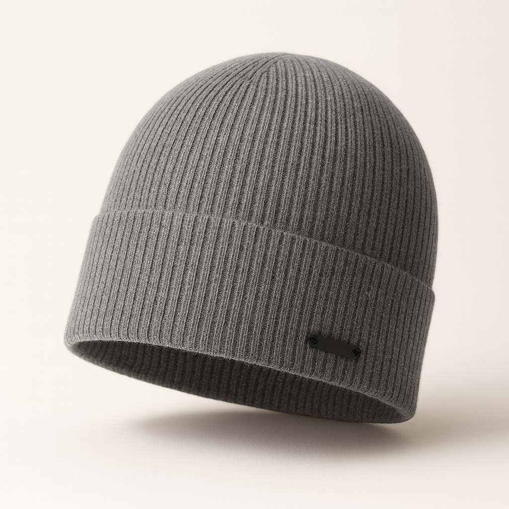 Men’s “Fleur” Beanie — 100% Extra-Fine Merino Wool, Grey