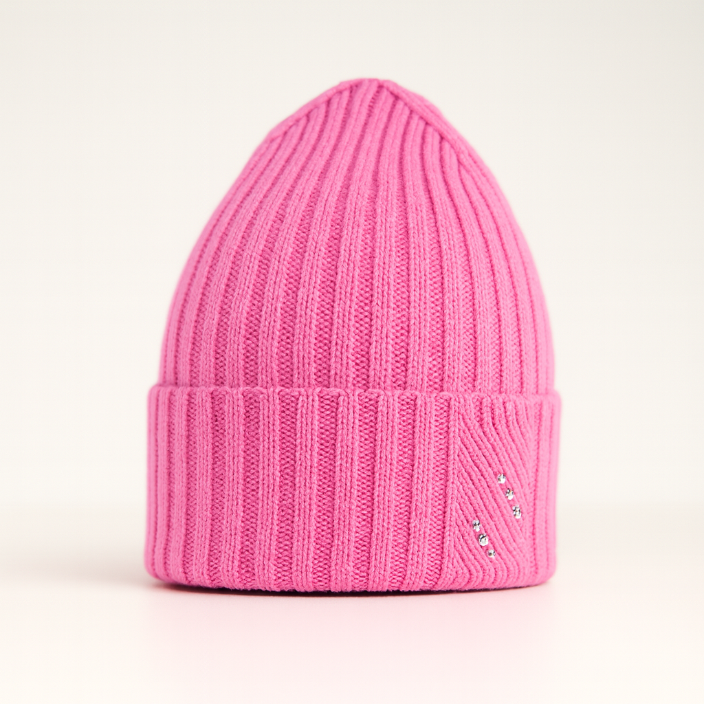 Ariga Damenmütze aus 100 % extrafeiner Merinowolle mit Strasssteinen – warm, elegant und wärmeregulierend für den Winter.