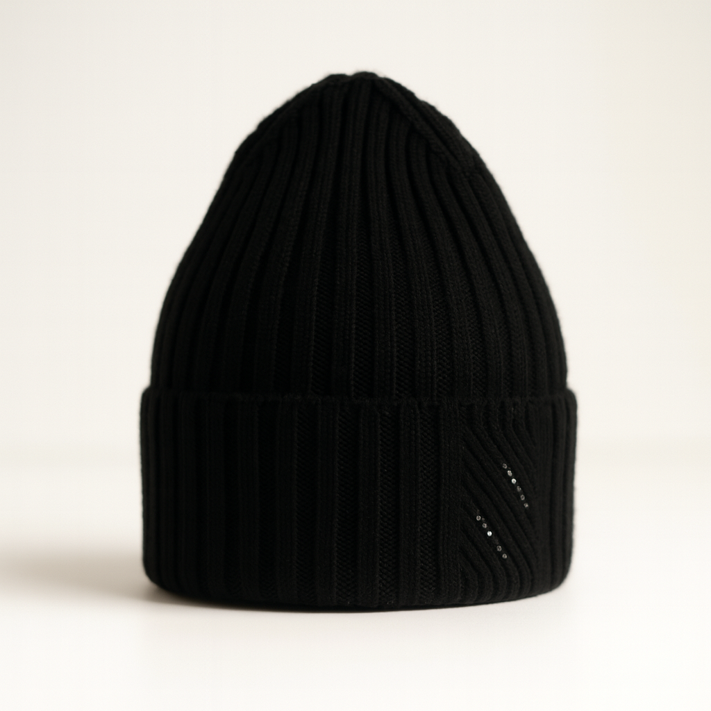 Ariga Damenmütze aus 100 % extrafeiner Merinowolle mit Strasssteinen – warm, elegant und wärmeregulierend für den Winter.