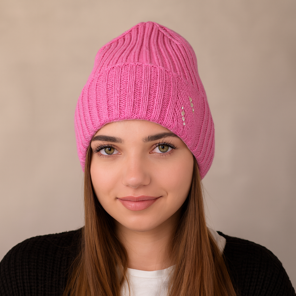 Ariga Damenmütze aus 100 % extrafeiner Merinowolle mit Strasssteinen – warm, elegant und wärmeregulierend für den Winter.