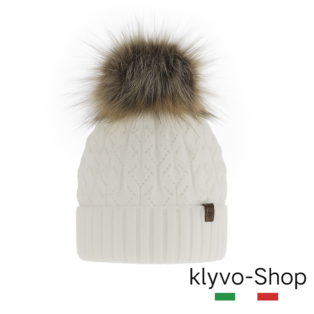 KATTY - Berretto Donna invernale con pompon in pelliccia ecologica e fodera in pile.
